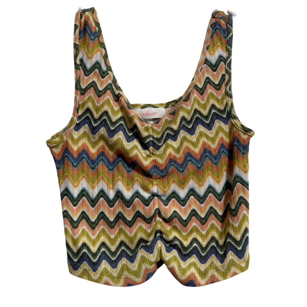 Colsie Womens Chevron Knit Crop Top Multicolor Zig Zag Sleeveless Tank Size XS